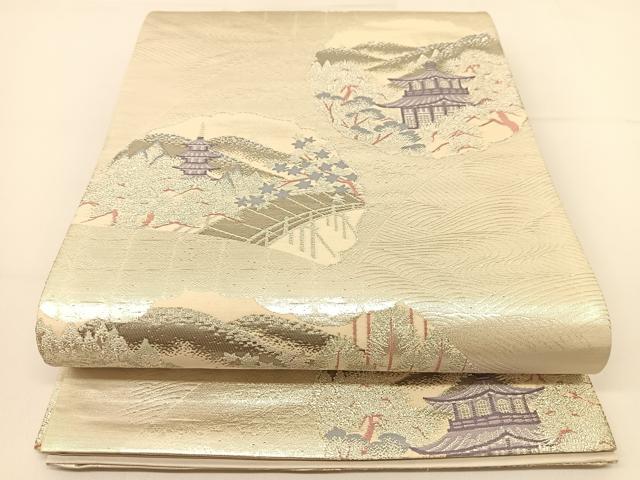 平和屋着物◎六通柄袋帯 プラチナ純銀箔二重織 京名所 正絹 逸品 BAAT5982yc