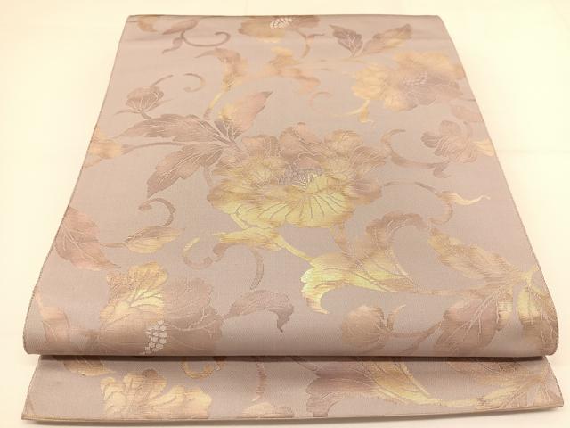 平和屋着物◎六通柄袋帯 牡丹唐草文 金糸 正絹 逸品 BAAT5992yc