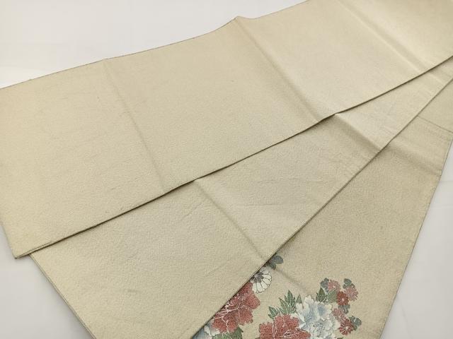 平和屋着物◎太鼓柄袋帯 綴れ 御所車花文 銀彩 正絹 逸品 BAAT6003ea