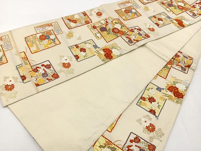 平和屋着物◎六通柄袋帯 唐織 色紙重ね花蝶文 金銀糸 正絹 逸品 BAAT6025ea