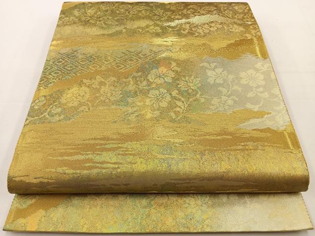 平和屋着物◎六通柄袋帯 道長亀甲花文 金糸 引箔正絹 逸品 未使用 BAAT6047ea