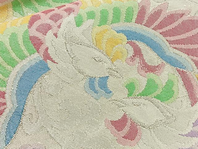 平和屋着物◎六通柄袋帯 向かい鳳凰文 銀糸 正絹 逸品 BAAT6066ea