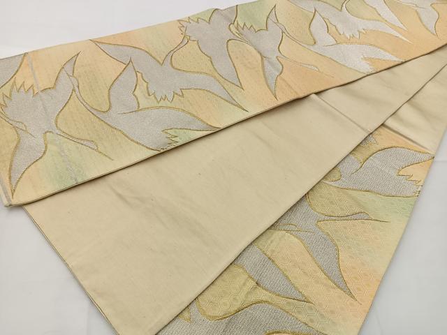 平和屋着物◎六通柄袋帯 飛鶴文 金銀糸 正絹 逸品 BAAT6069ea