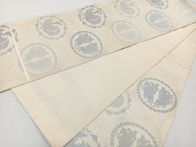 平和屋着物◎六通柄袋帯 唐織 草樹丸文 銀糸 正絹 逸品 BAAT6074ea