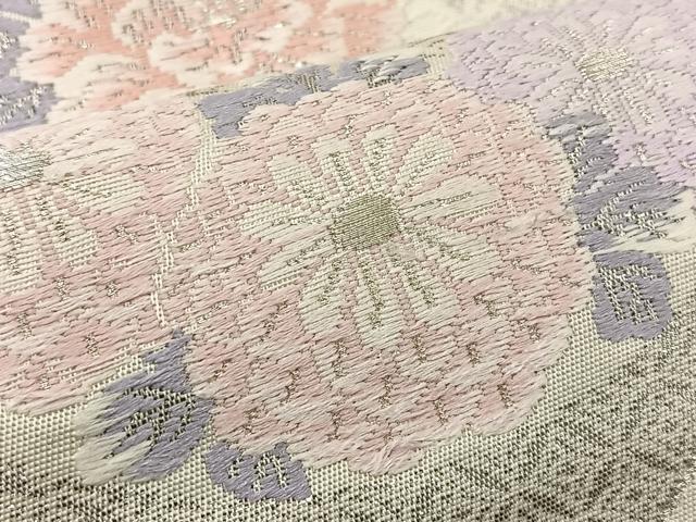 平和屋着物◎六通柄袋帯 菱天井花丸文 銀糸 正絹 逸品 BAAT6076ea
