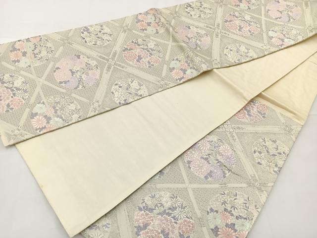 平和屋着物◎六通柄袋帯 菱天井花丸文 銀糸 正絹 逸品 BAAT6076ea