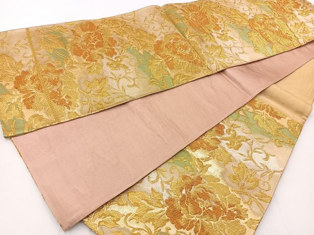 平和屋着物◎六通柄袋帯 牡丹 金糸 正絹 逸品 BAAT6079ea