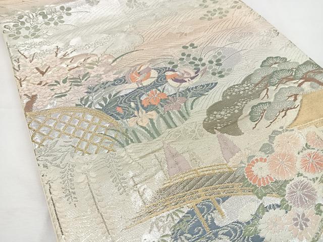 平和屋着物◎六通柄袋帯 唐織 流水鴛鴦花文 金銀糸 正絹 逸品 BAAT6092ea