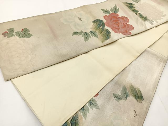 平和屋着物◎六通柄袋帯 手描き 牡丹 正絹 逸品 BAAT6094ea