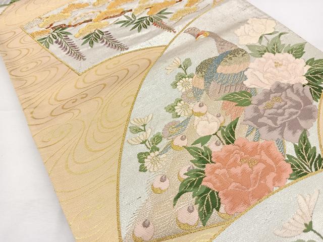 平和屋着物◎六通柄袋帯 唐織 孔雀地紙花文 金銀糸 正絹 逸品 BAAT6117ea