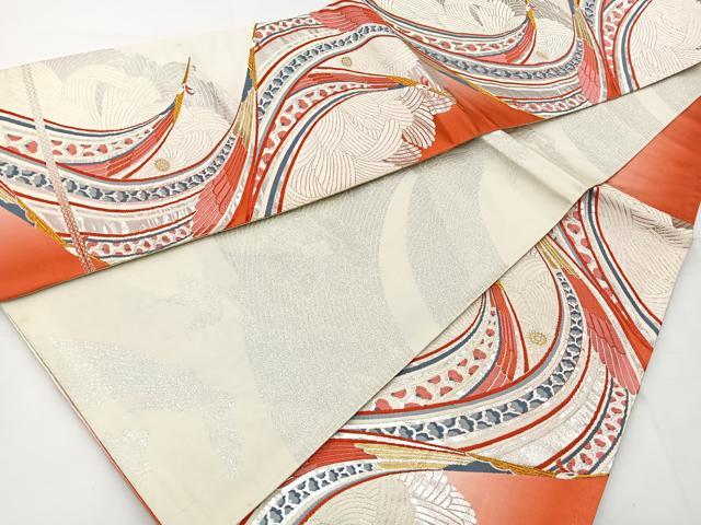 平和屋着物◎両面 六通柄袋帯 唐織 花鳥文 金銀糸 正絹 逸品 BAAT6128ea