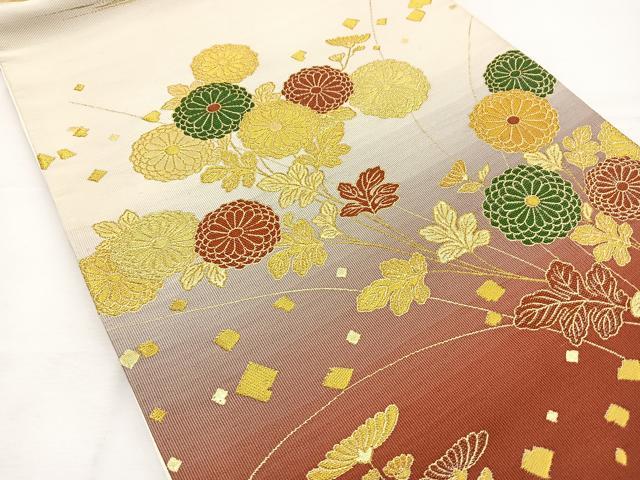 平和屋着物◎太鼓柄袋帯 箔散らし菊文 金糸 正絹 逸品 BAAT6130ea