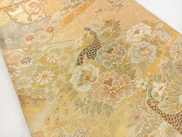 平和屋着物◎六通柄袋帯 雪輪花鳥文 金糸 正絹 逸品 BAAT6154ea