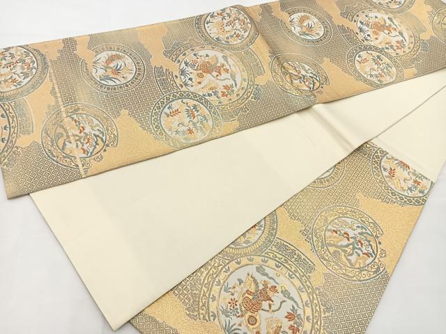 平和屋着物◎六通柄袋帯 草樹丸文 金糸 正絹 逸品 BAAT6161ea
