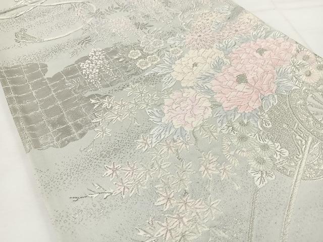 平和屋着物◎六通柄袋帯 唐織 花車文 銀糸 正絹 逸品 BAAT6211ea