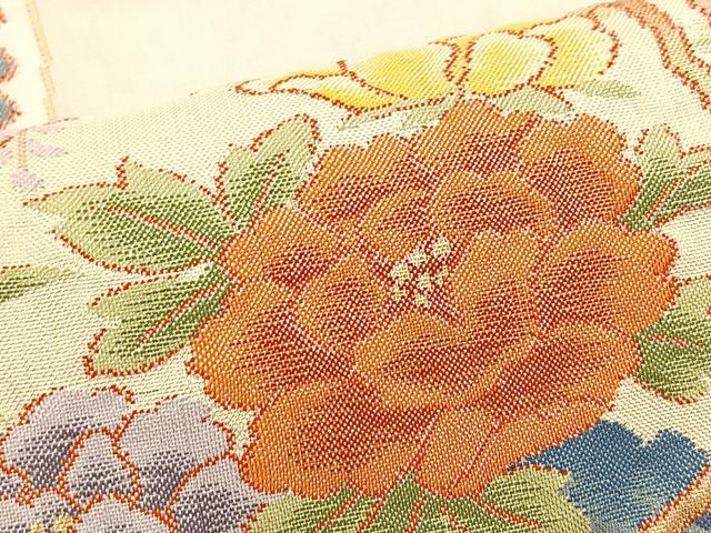 平和屋着物◎六通柄袋帯 花絵皿 金銀糸 正絹 逸品 BAAT6219ea