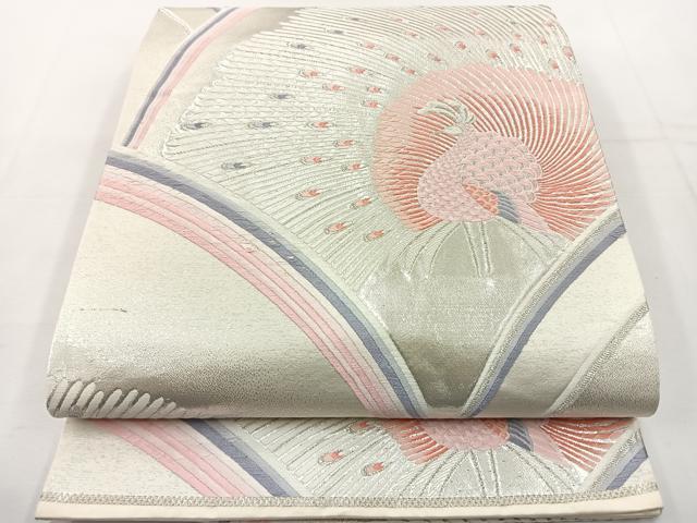 平和屋着物◎六通柄袋帯 唐織 孔雀 銀糸 正絹 逸品 BAAT6242ea