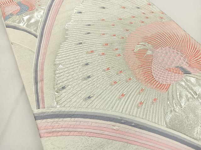 平和屋着物◎六通柄袋帯 唐織 孔雀 銀糸 正絹 逸品 BAAT6242ea