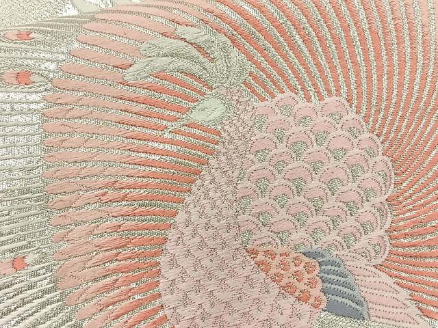 平和屋着物◎六通柄袋帯 唐織 孔雀 銀糸 正絹 逸品 BAAT6242ea