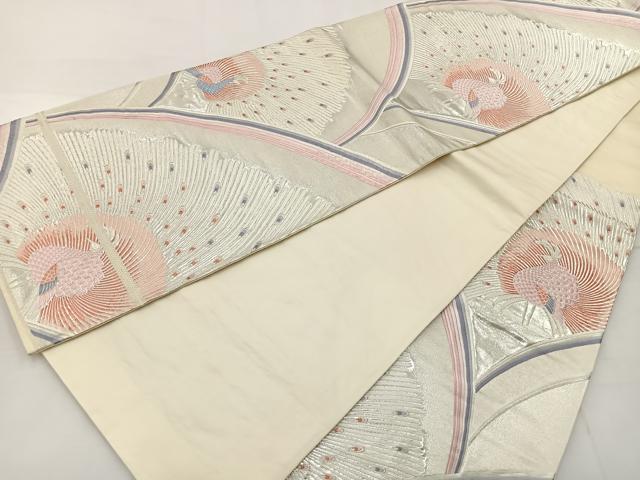 平和屋着物◎六通柄袋帯 唐織 孔雀 銀糸 正絹 逸品 BAAT6242ea