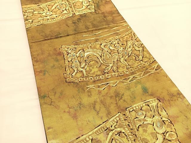 平和屋着物◎六通柄袋帯 楼蘭 金糸 正絹 逸品 BAAT6350hv
