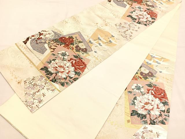 平和屋着物◎六通柄袋帯 唐織 琳派桃山趣花文 金糸 正絹 逸品 BAAT6390hv