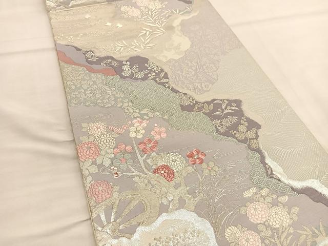 平和屋着物◎六通柄袋帯 唐織 道長三十六人家文 銀糸 正絹 逸品 BAAT6397hv