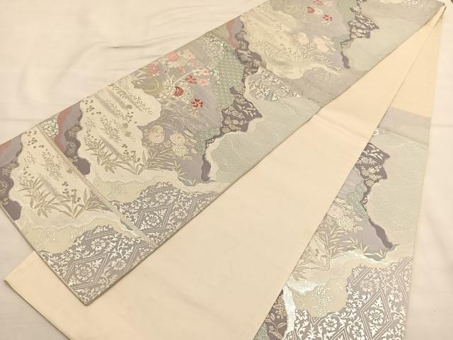 平和屋着物◎六通柄袋帯 唐織 道長三十六人家文 銀糸 正絹 逸品 BAAT6397hv