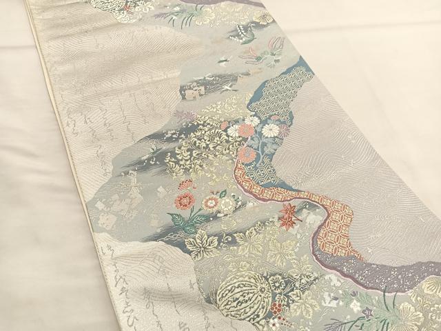平和屋着物◎六通柄袋帯 唐織 里乃幸 銀糸 正絹 逸品 BAAT6398hv