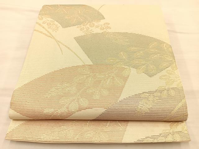 平和屋着物*夏物 六通柄袋帯 地紙草花文 金糸 正絹 逸品 BAAT6446du