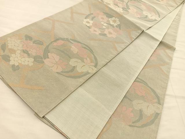 平和屋着物*夏物 六通柄袋帯 花丸文 金銀糸 正絹 逸品 BAAT6455du