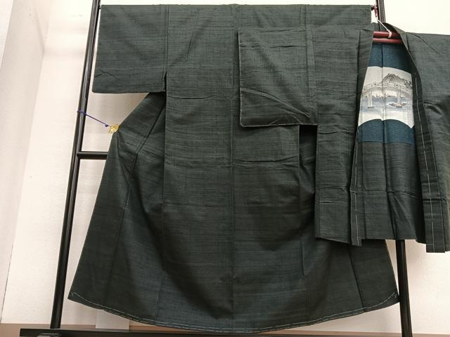 平和屋着物●男性 紬 アンサンブル 霞文 正絹 逸品 未使用 BAAT6633hv