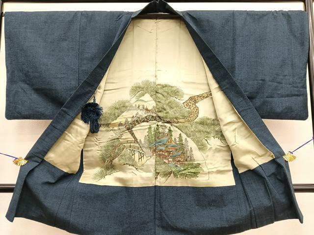 平和屋着物●男性 紬 アンサンブル 霞文 正絹 逸品 BAAT6651hv