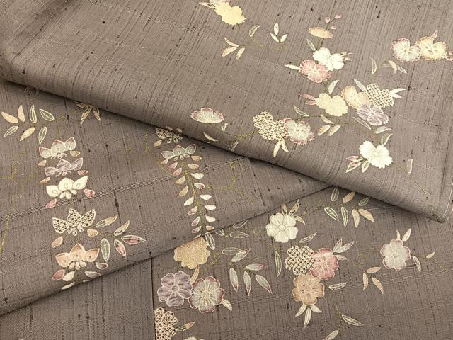 平和屋着物●染織の名門 しょうざん 生紬 草花文 金彩 正絹 逸品 未使用 BAAT6731hv