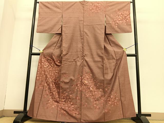 平和屋着物●訪問着 紬地 休み鳥枝葉文 金彩 正絹 逸品 BAAT6732hv