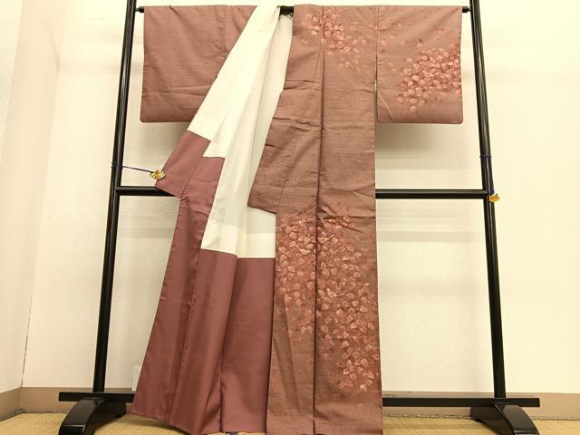 平和屋着物●訪問着 紬地 休み鳥枝葉文 金彩 正絹 逸品 BAAT6732hv
