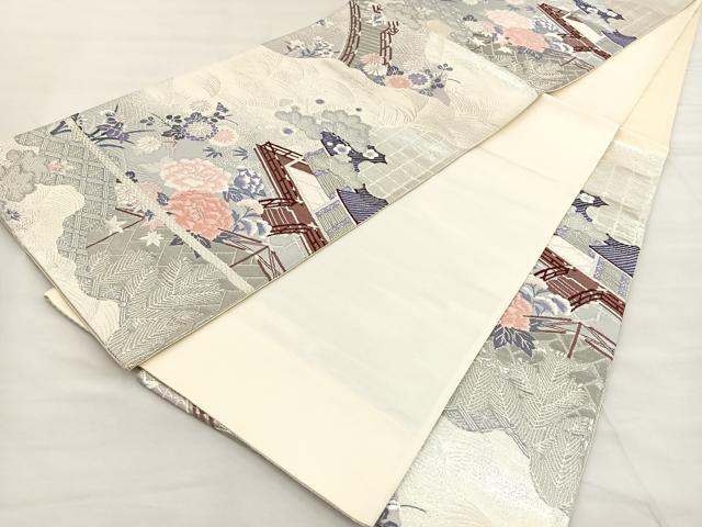 平和屋着物◎六通柄袋帯 唐織 プラチナ二重織 雲取り風景文 正絹 逸品 BAAT6925ph