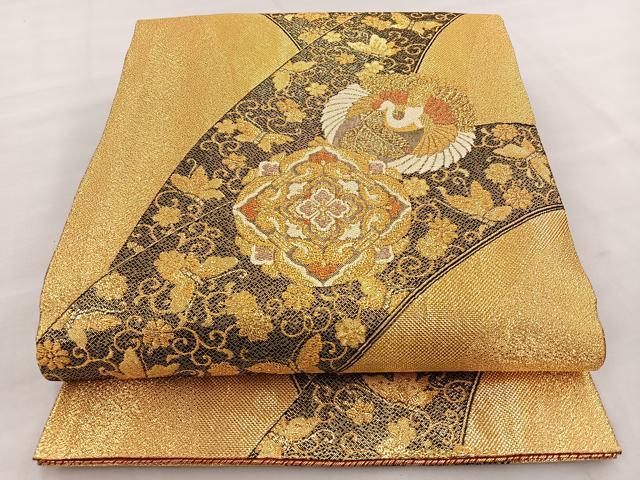 平和屋着物◎六通柄袋帯 花鳥文 金糸 正絹 逸品 BAAT6944ph