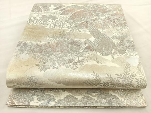 平和屋着物◎六通柄袋帯 京錦 プラチナ箔二重引 花鳥文 正絹 逸品 BAAT6961ph
