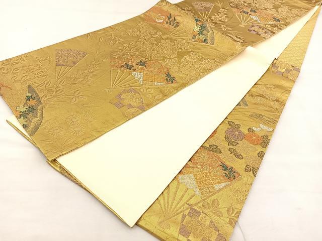 平和屋着物◎西陣 六通柄袋帯 扇面花文 金糸 正絹 逸品 BAAT6971ph