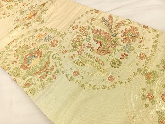平和屋着物◎六通柄袋帯 花鳥丸文 金糸 正絹 逸品 BAAT6981ph