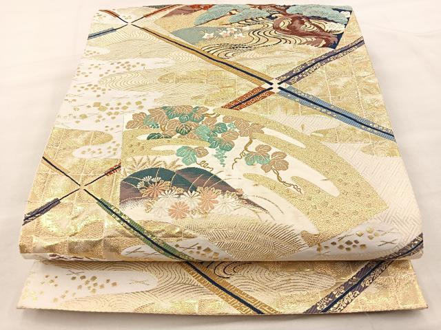 平和屋着物◎六通柄袋帯 唐織 聖風雅扇文 九百錦 金糸 正絹 逸品 BAAT7030ph
