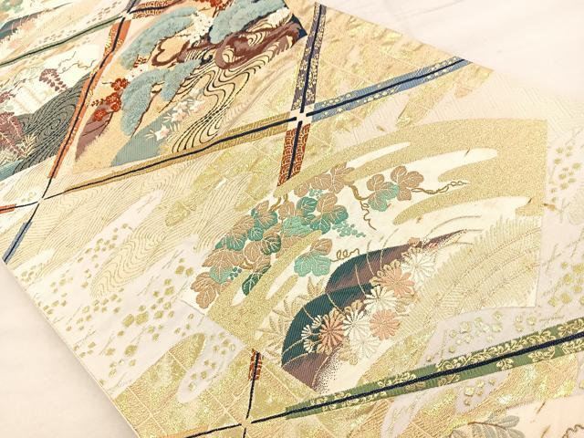 平和屋着物◎六通柄袋帯 唐織 聖風雅扇文 九百錦 金糸 正絹 逸品 BAAT7030ph