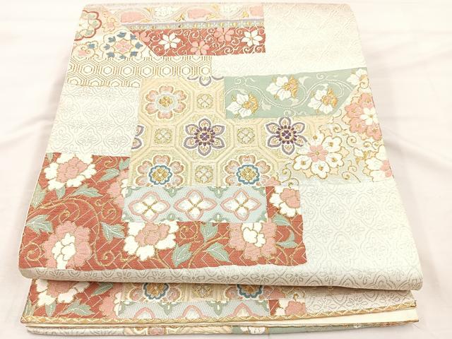 平和屋着物◎六通柄袋帯 唐織 作家物 天平裂取小袖文 金糸 正絹 逸品 BAAT7366mz