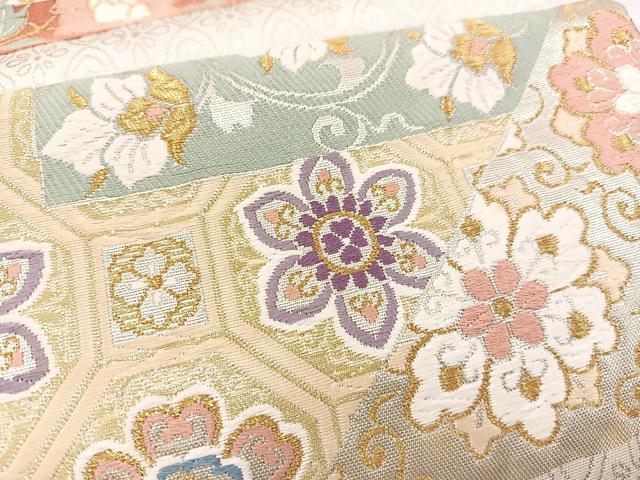 平和屋着物◎六通柄袋帯 唐織 作家物 天平裂取小袖文 金糸 正絹 逸品 BAAT7366mz