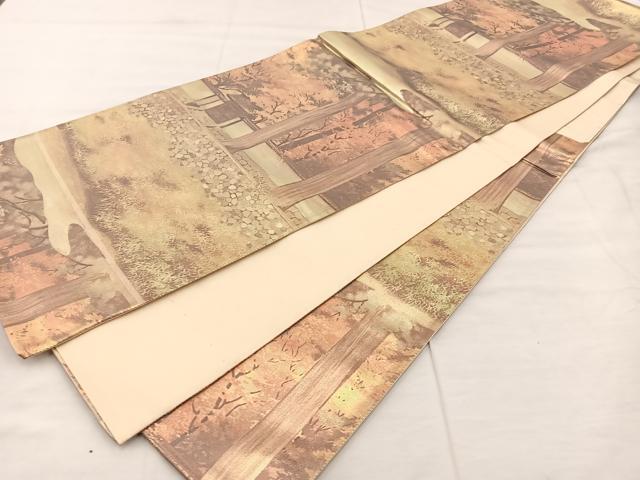 平和屋着物◎西陣 六通柄袋帯 風景文 正絹 逸品 BAAT7399mz