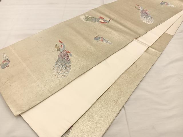平和屋着物◎六通柄袋帯 唐織 飛翔 麗鳥文 引箔 正絹 逸品 BAAT7400mz