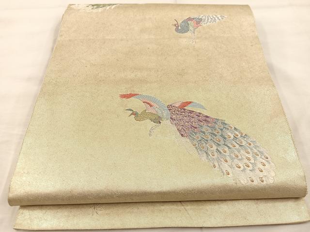 平和屋着物◎六通柄袋帯 唐織 飛翔 麗鳥文 引箔 正絹 逸品 BAAT7400mz