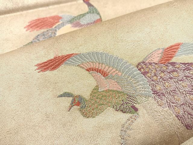 平和屋着物◎六通柄袋帯 唐織 飛翔 麗鳥文 引箔 正絹 逸品 BAAT7400mz