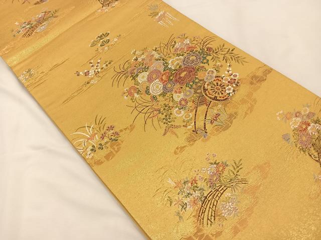 平和屋着物◎六通柄袋帯 絢燗花車文 金糸 正絹 逸品 BAAT7604ow